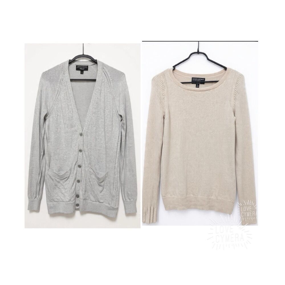 Lot 2 Banana Republic Filpucci Sweaters Womens S Oatmeal Gray Merino Cashmere